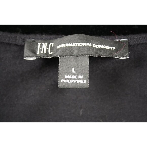 INC International Concepts Women's Fringe Sleeve V-Neck Blouse L Black - Picture 2 of 3